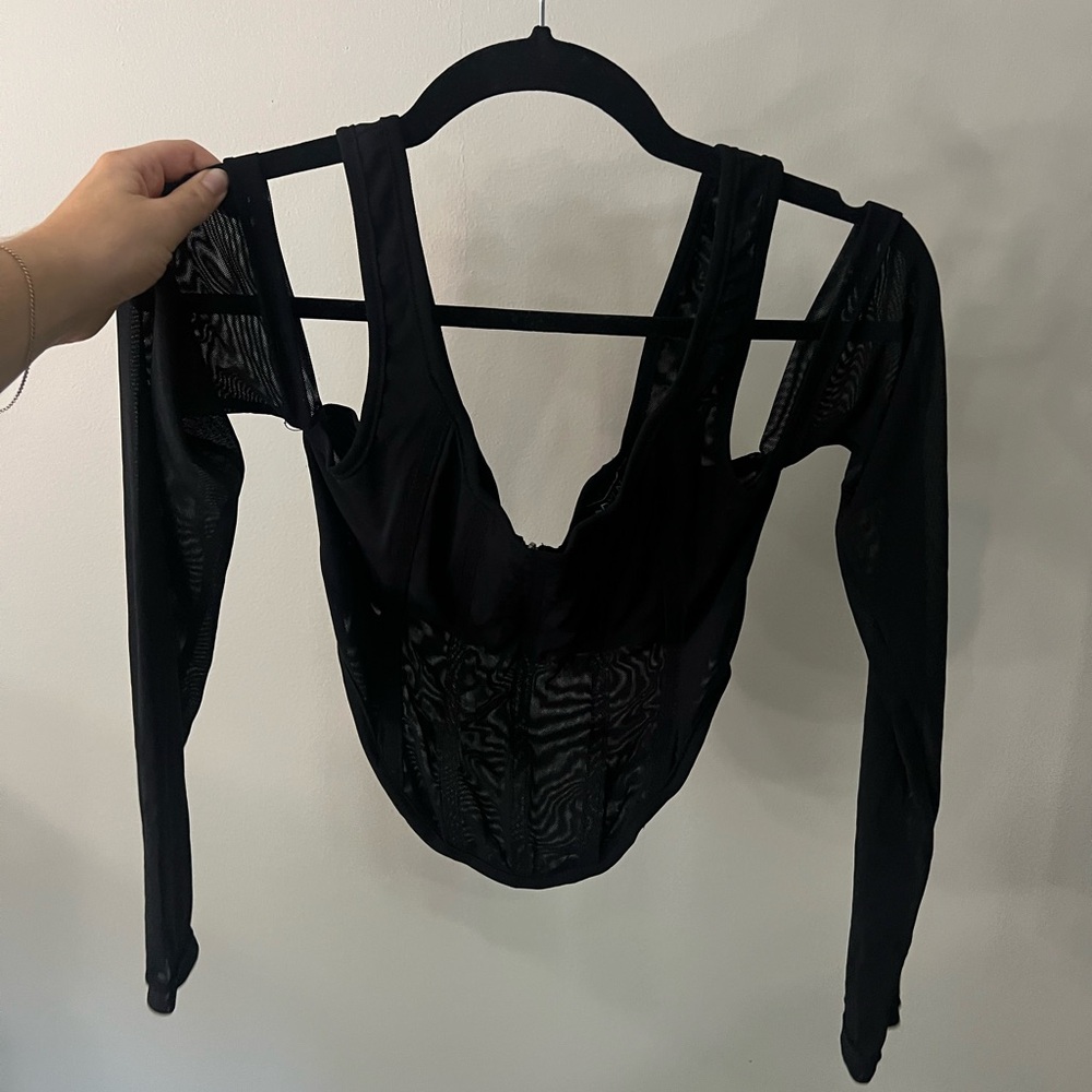 Black Sheer Long Sleeve Top